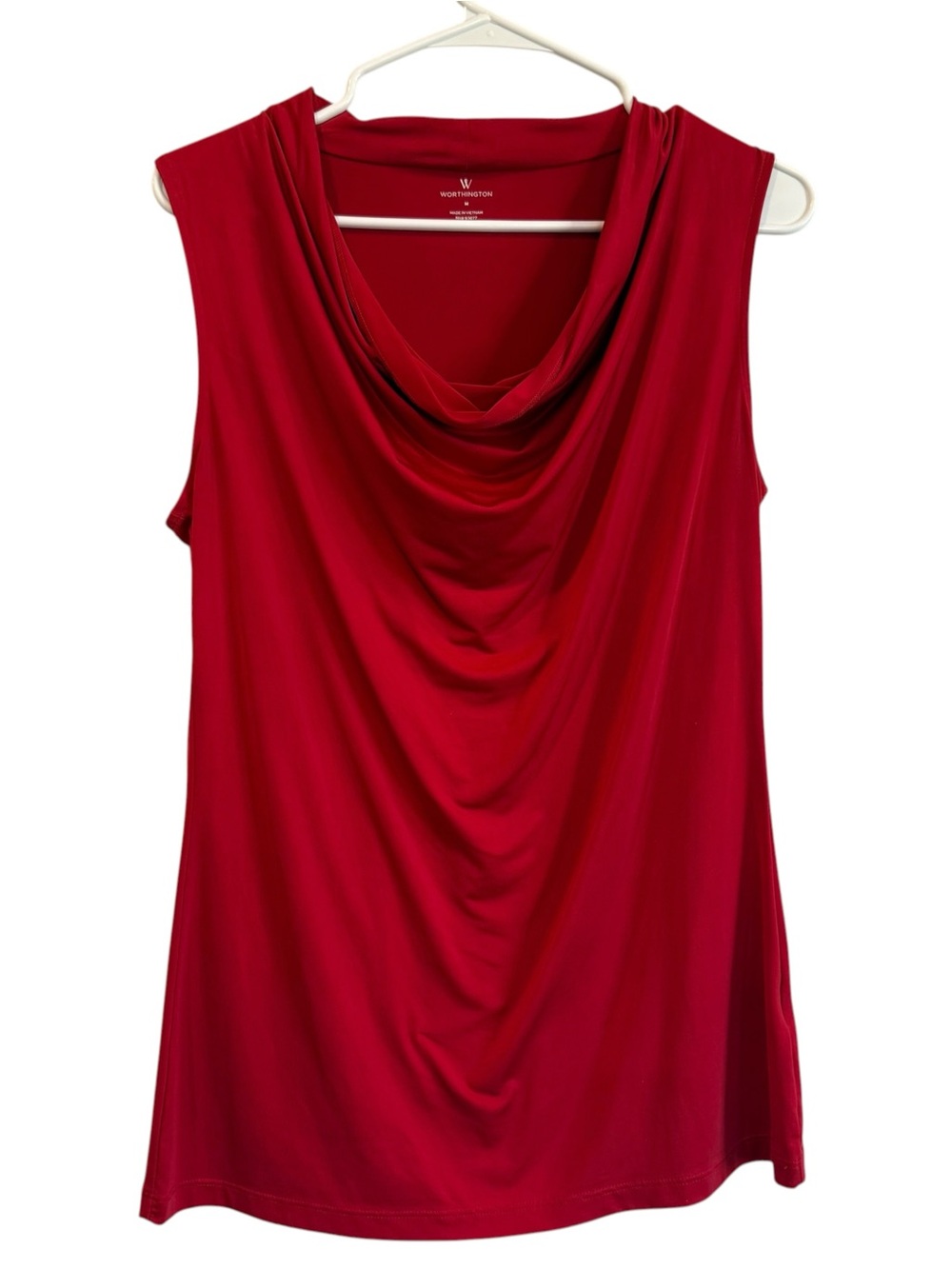 Worthington Red Sleeveless Draped Cowl Neck Top
